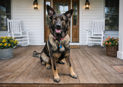 xena on the front porch
